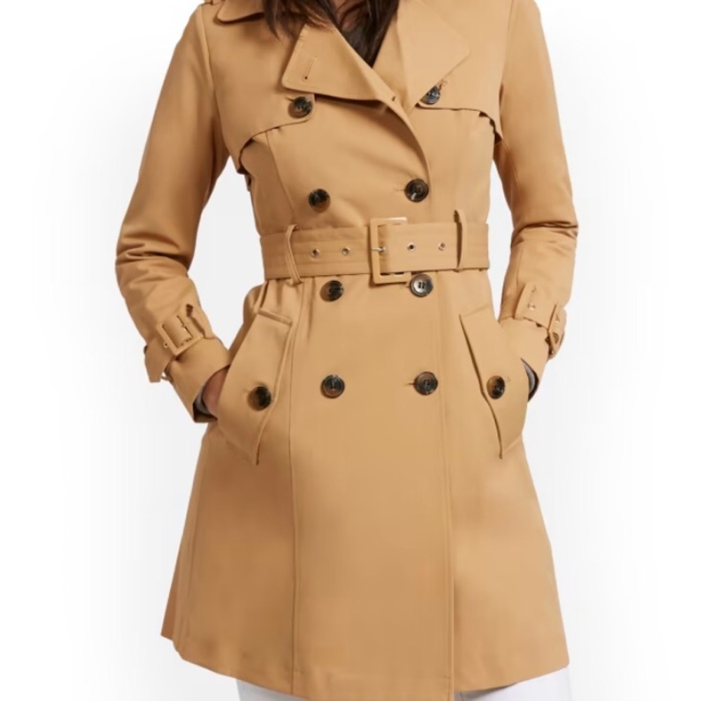 New York & Co. Double-Breasted City Trench Collection Trench Coat, Tan, L, NWT